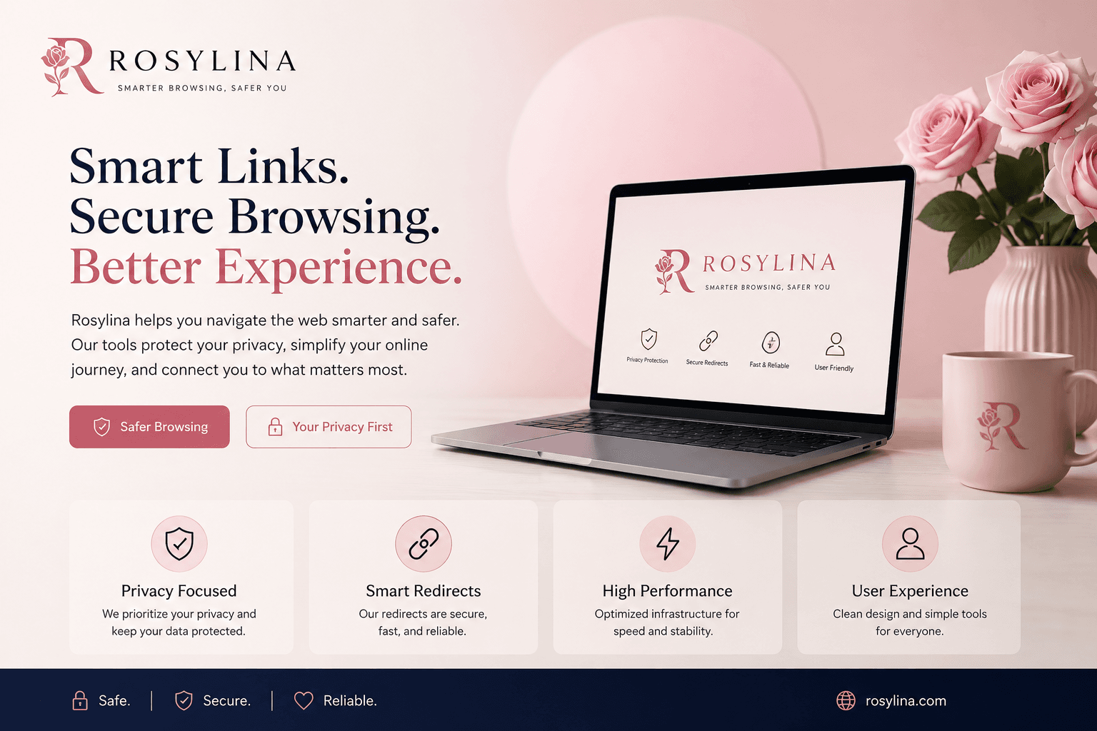 Rosylina secure browsing and privacy dashboard illustration